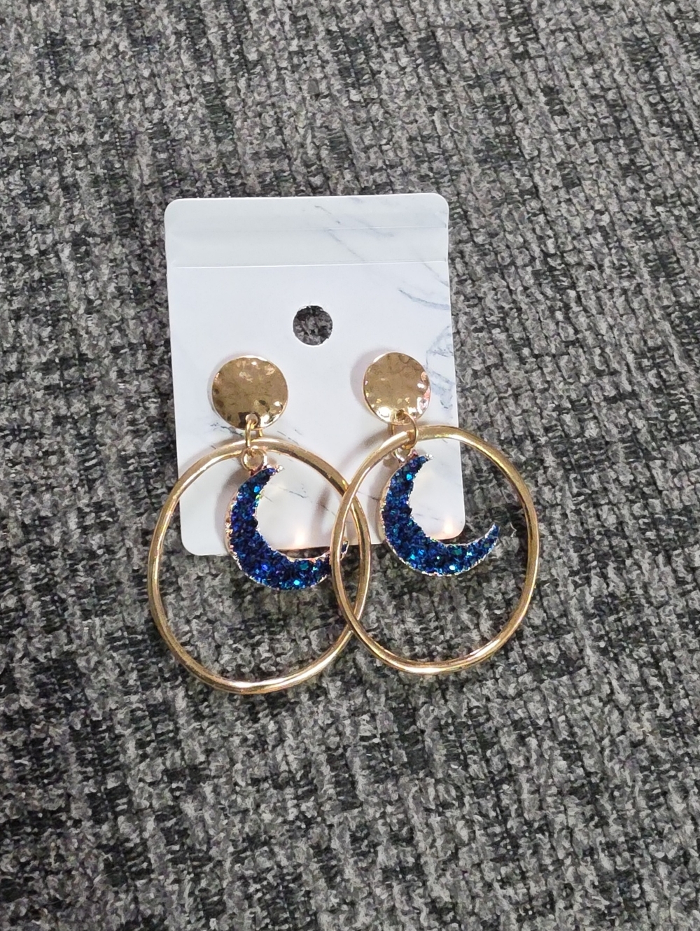 Blue Druzzy Crescent Earrings